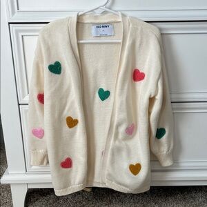 Old Navy Cream Cardigan with Colorful Heart Accents